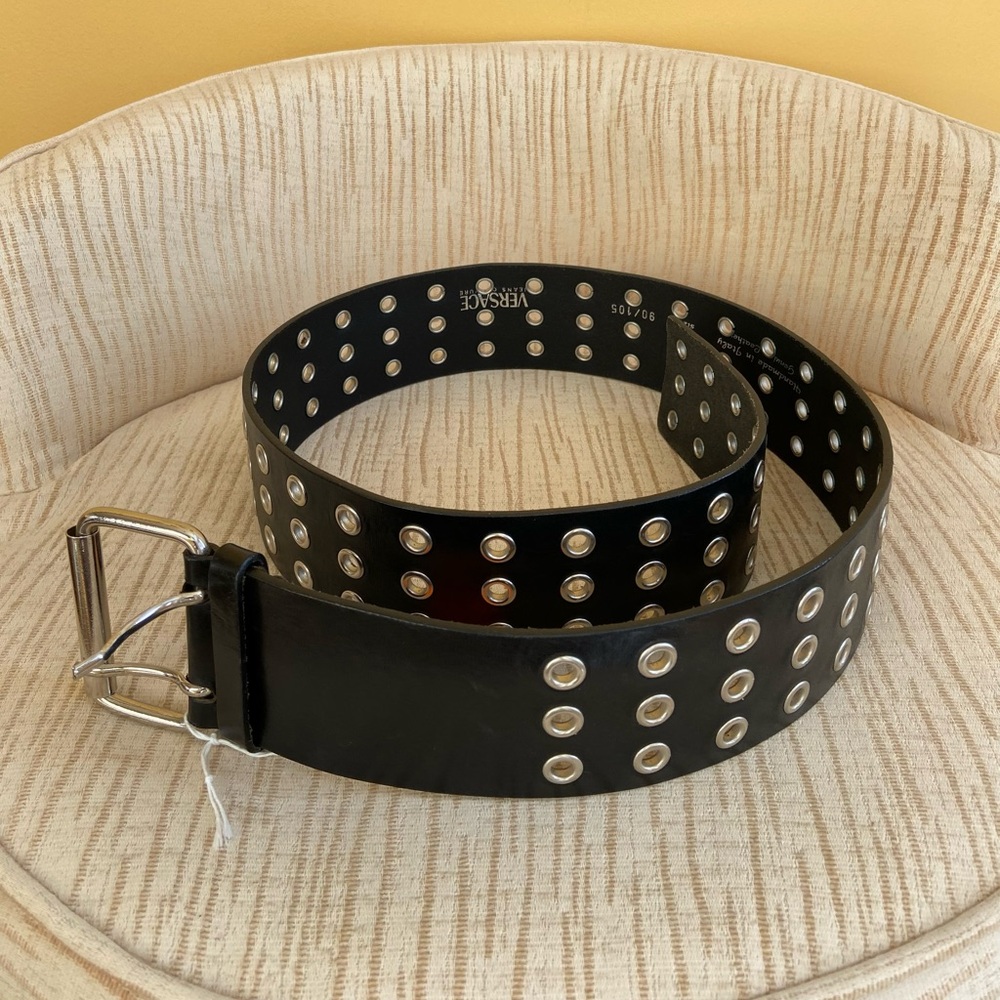 Versace Black Belt with Silver Accents